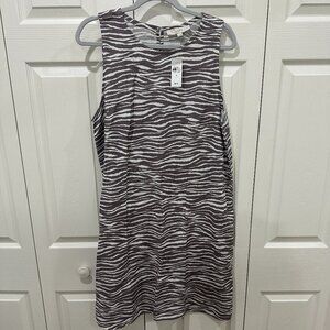 LOFT Zebra Brown White Sleeveless Pocket Linen Shift Dress